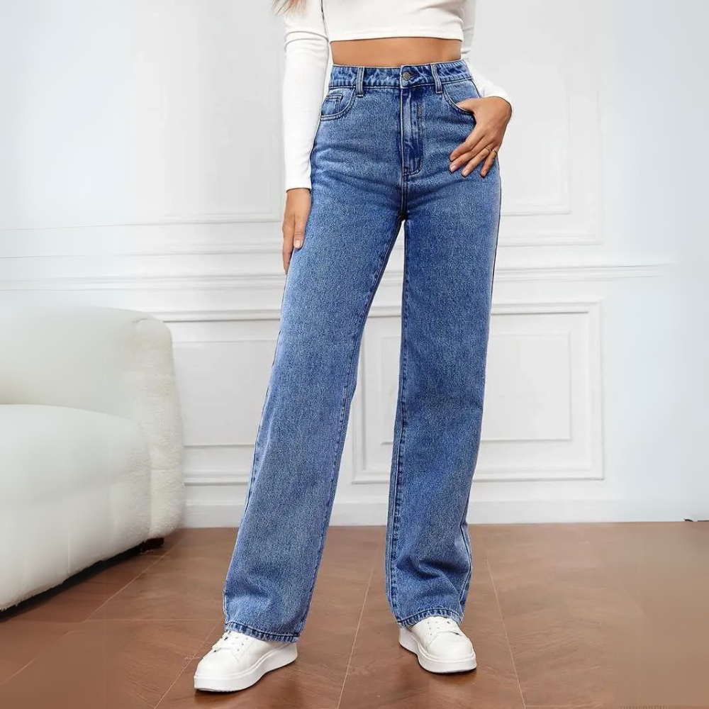 High-waisted straight jeans for women