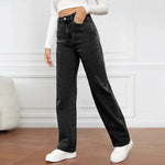 High-waisted straight jeans for women