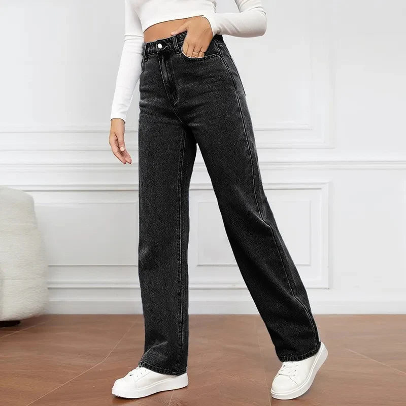 High-waisted straight jeans for women