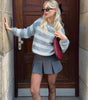 Striped Chunky Knit Long Sleeve Round Neck Sweater for Women