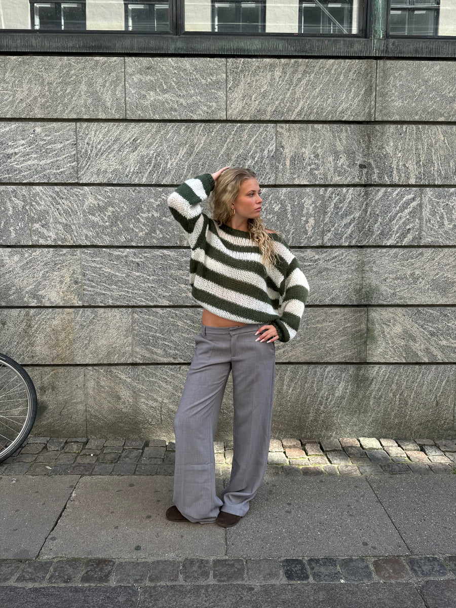 Striped Chunky Knit Long Sleeve Round Neck Sweater for Women