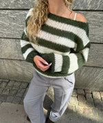 Striped Chunky Knit Long Sleeve Round Neck Sweater for Women