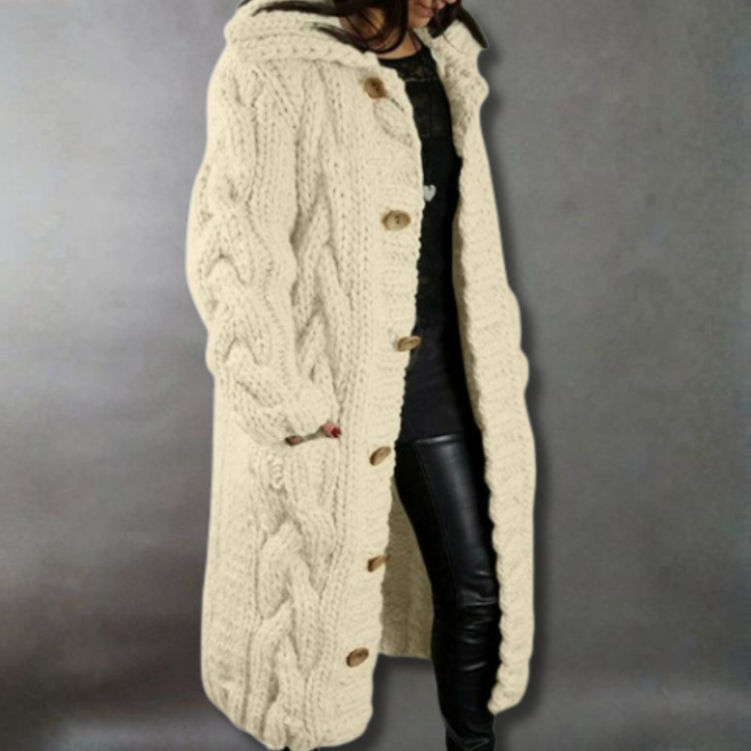 Long Hooded Vest in Chunky Knit for Women