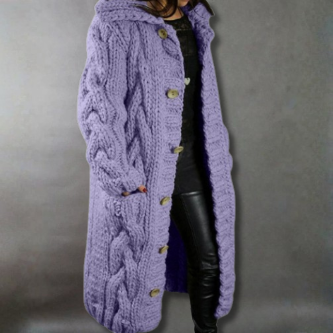 Long Hooded Vest in Chunky Knit for Women