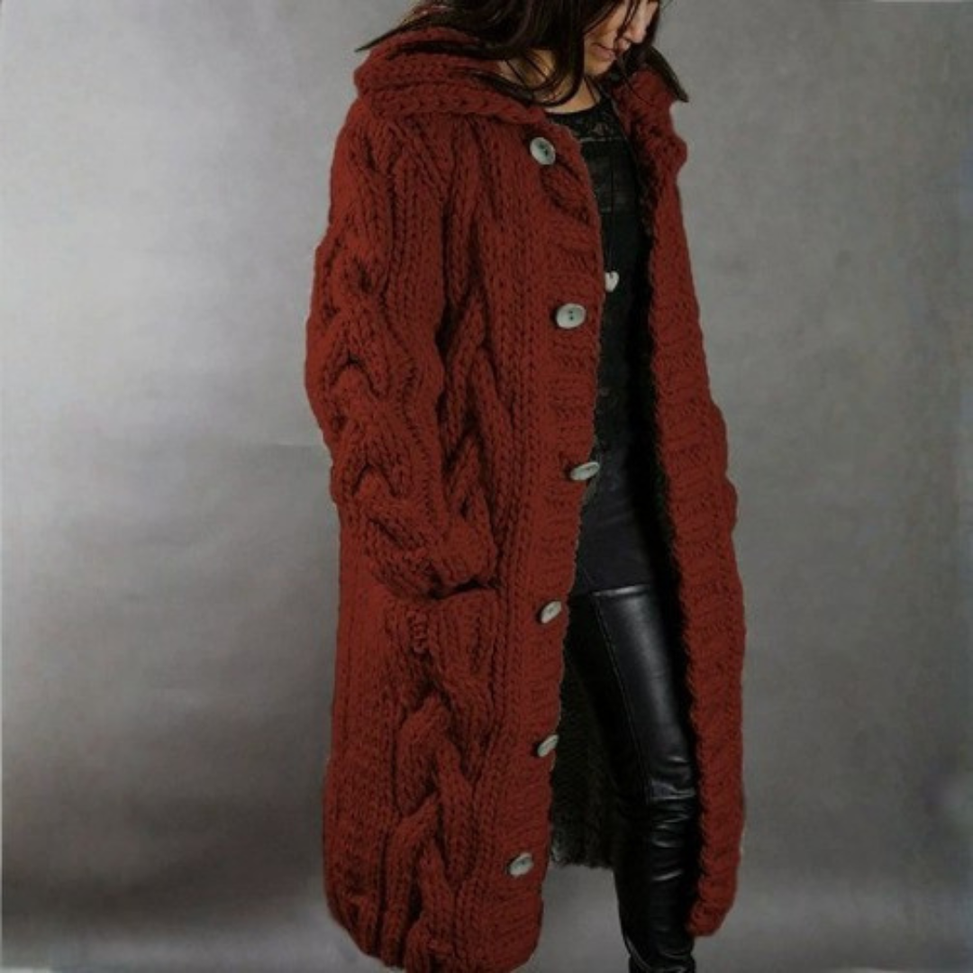 Long Hooded Vest in Chunky Knit for Women