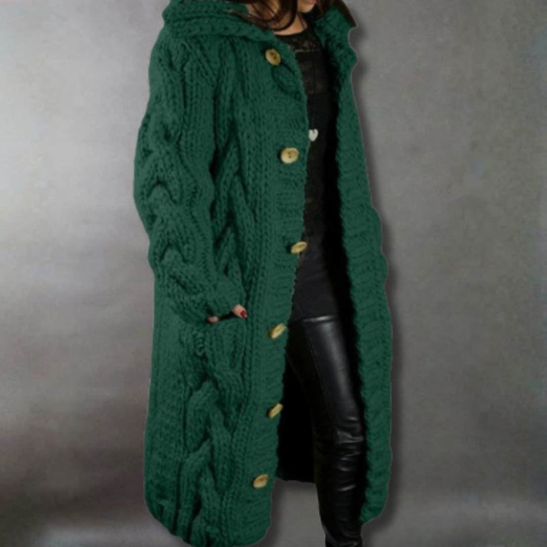 Long Hooded Vest in Chunky Knit for Women