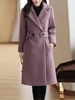 Long Wool Blend Double-Breasted Coat for Women