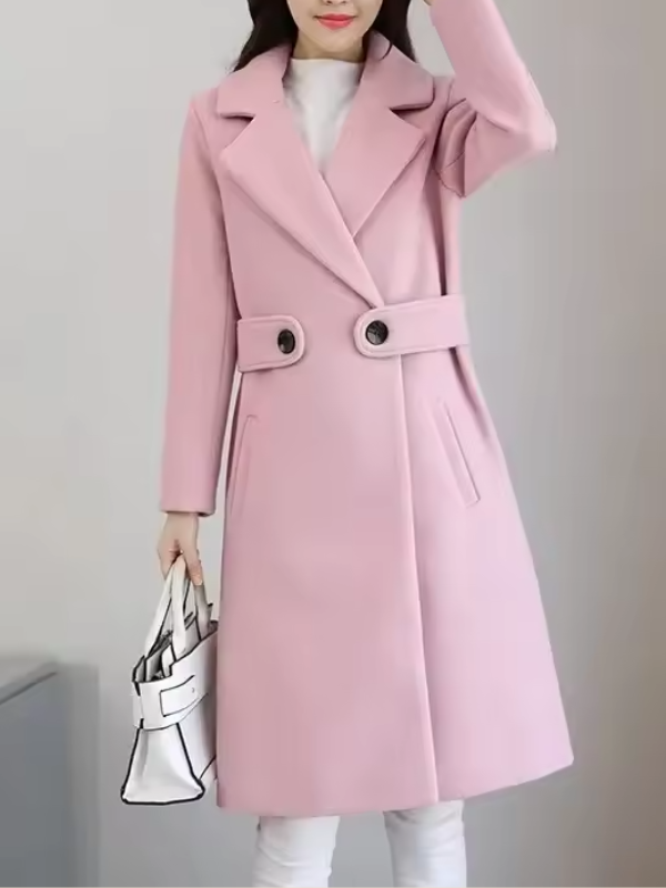 Long Wool Blend Double-Breasted Coat for Women