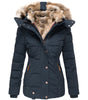 Short Puffer Jacket with Hood and Synthetic Fur for Women