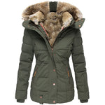 Short Puffer Jacket with Hood and Synthetic Fur for Women