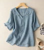 Retro cotton and linen blouse with sailor collar for women