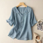 Retro cotton and linen blouse with sailor collar for women