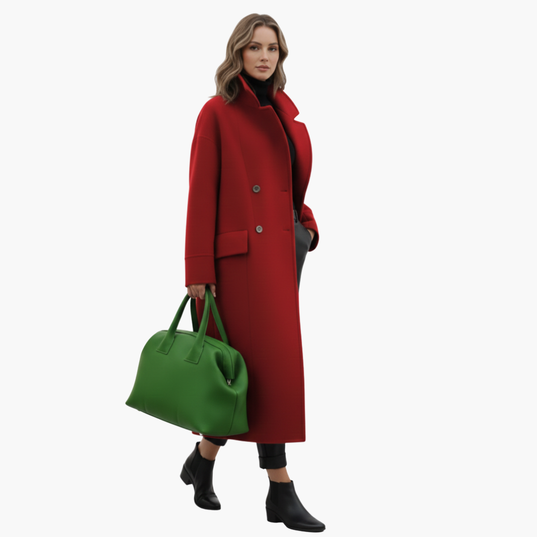Long Coat with High Collar and Pockets for Women
