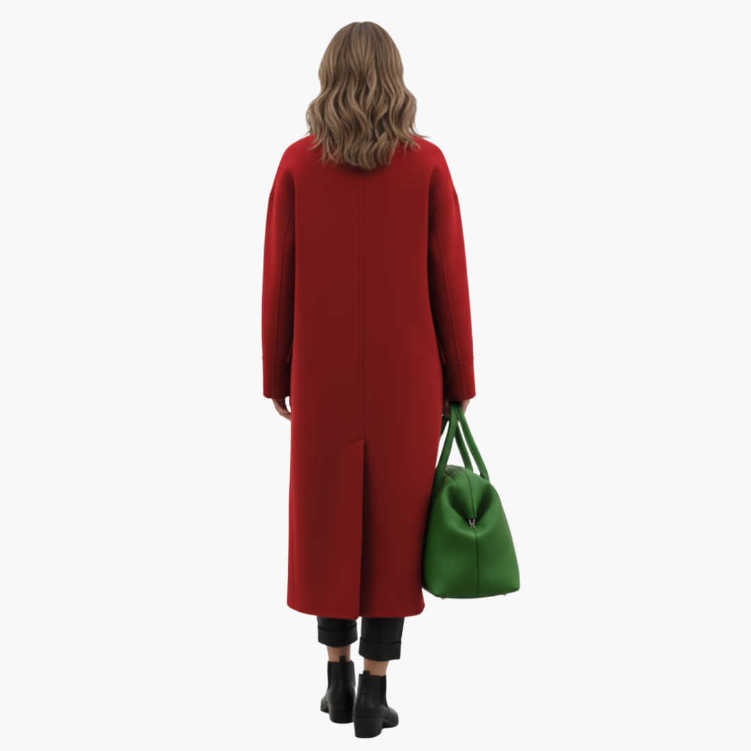 Long Coat with High Collar and Pockets for Women