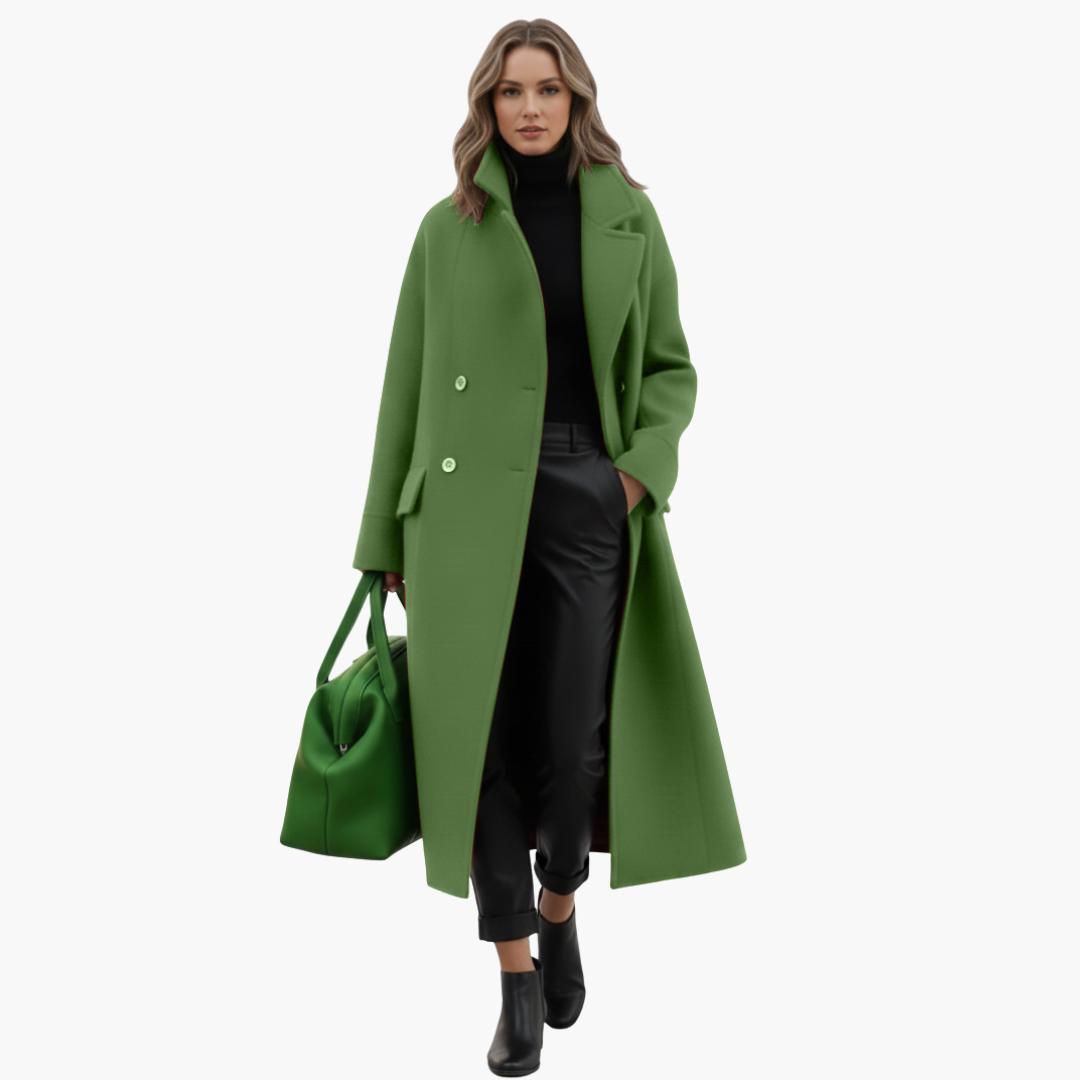 Long Coat with High Collar and Pockets for Women