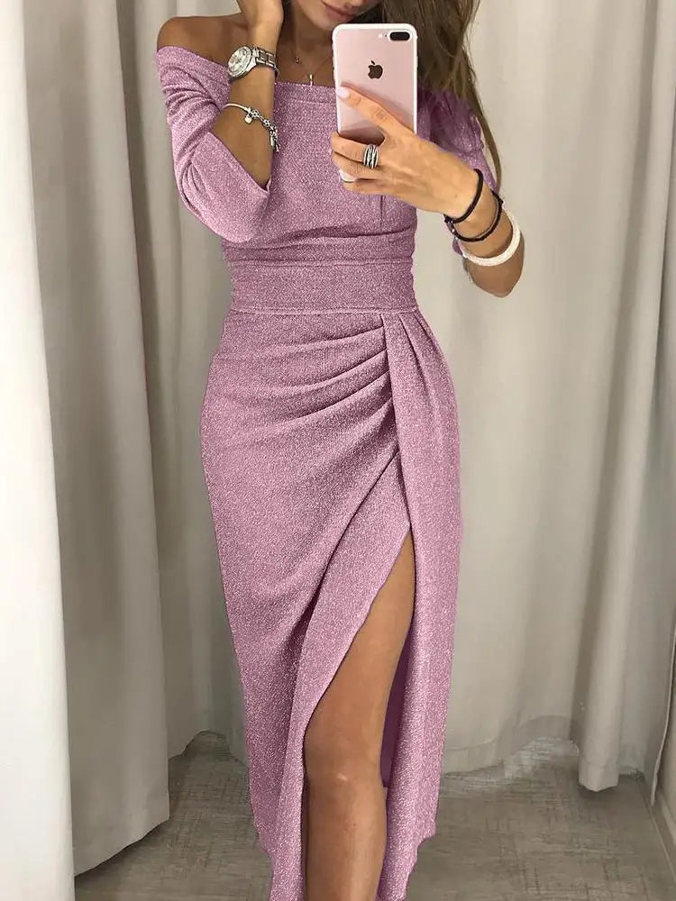 Shiny Off-Shoulder Midi Dress for Women | Perfect for Going Out