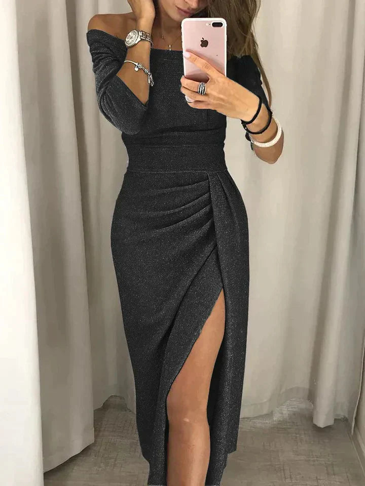 Shiny Off-Shoulder Midi Dress for Women | Perfect for Going Out
