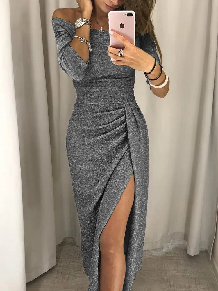 Shiny Off-Shoulder Midi Dress for Women | Perfect for Going Out