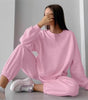 Two-piece pink velvet set with round neck sweatshirt for Women