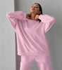 Two-piece pink velvet set with round neck sweatshirt for Women