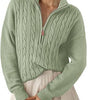 Chunky Knit Twisted Sweater with High Neck and Half Zip for Women
