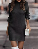 Short Fitted Long Sleeve Turtleneck Sweater Dress for Women