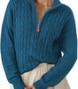 Chunky Knit Twisted Sweater with High Neck and Half Zip for Women