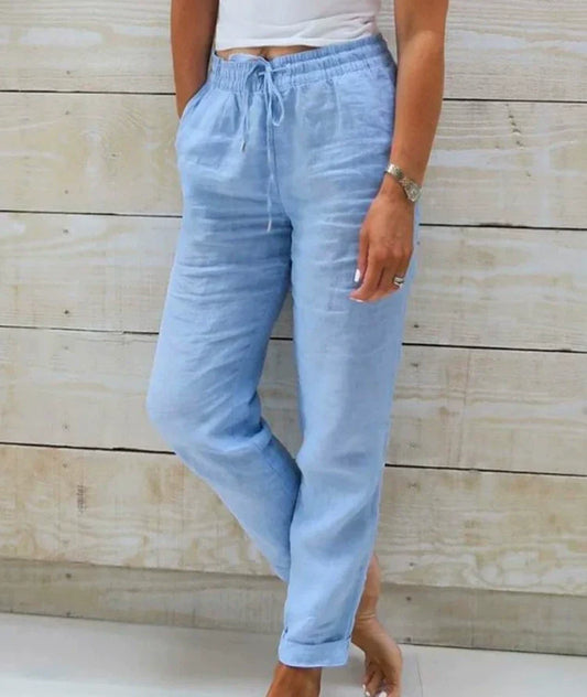 Wide Cotton and Linen Pants with Elastic Waist for Women