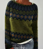 Oversized Jacquard Sweater with Round Neck and Long Sleeves for Women