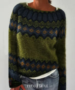 Oversized Jacquard Sweater with Round Neck and Long Sleeves for Women