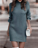 Short Fitted Long Sleeve Turtleneck Sweater Dress for Women