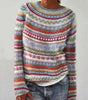 Oversized Jacquard Sweater with Round Neck and Long Sleeves for Women