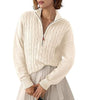 Chunky Knit Twisted Sweater with High Neck and Half Zip for Women