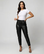 Elastic Waist Faux Leather Cargo Pants for Women