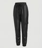 Elastic Waist Faux Leather Cargo Pants for Women