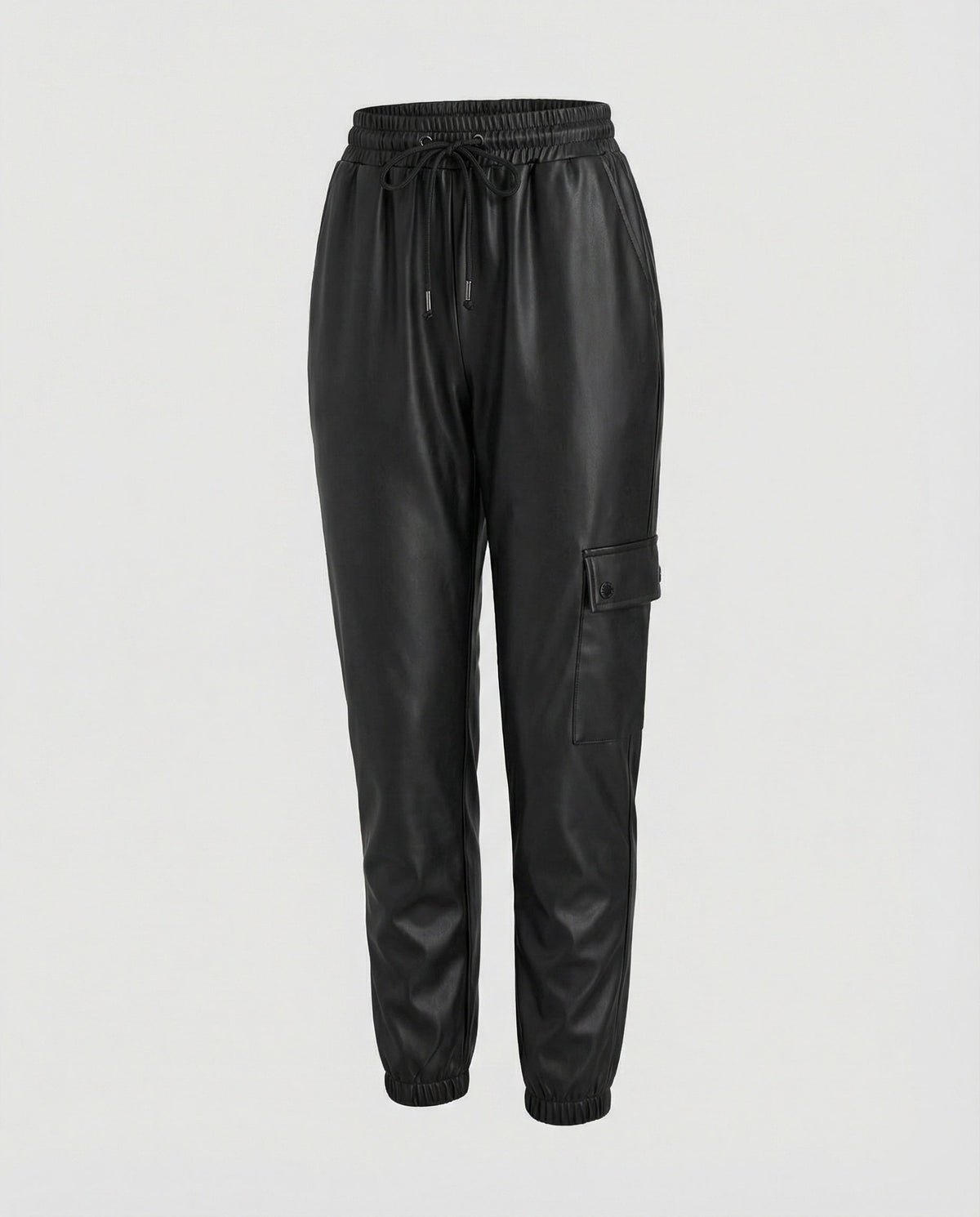 Elastic Waist Faux Leather Cargo Pants for Women