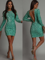 Long-sleeve sequin mini dress for women