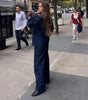Wide and Long Denim Pants with Exposed Seams for Women