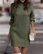 Short Fitted Long Sleeve Turtleneck Sweater Dress for Women
