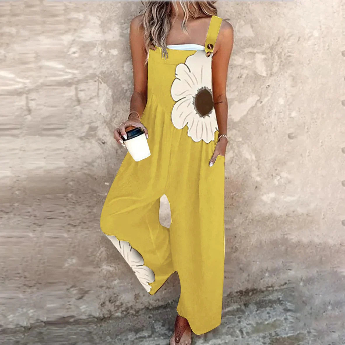 Printed Overalls with Adjustable Straps for Women
