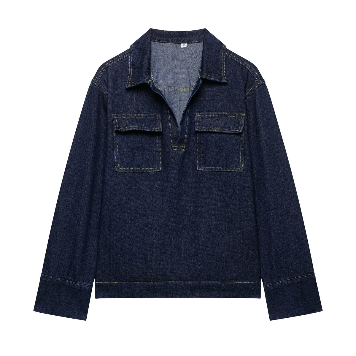 Wide and Long Denim Pants with Exposed Seams for Women
