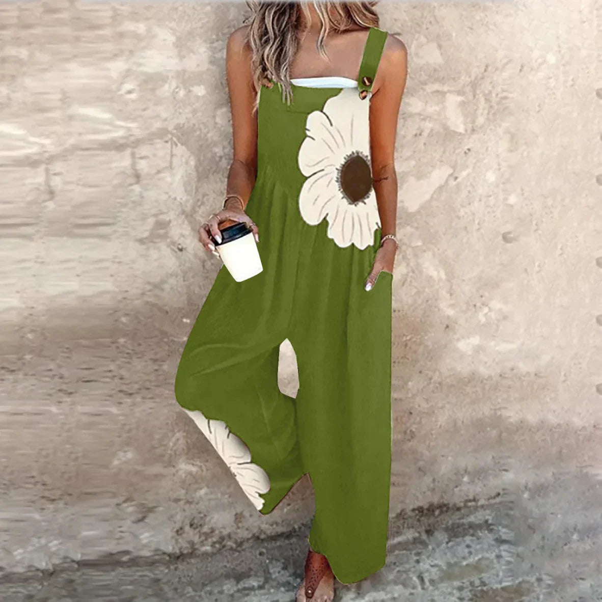 Printed Overalls with Adjustable Straps for Women
