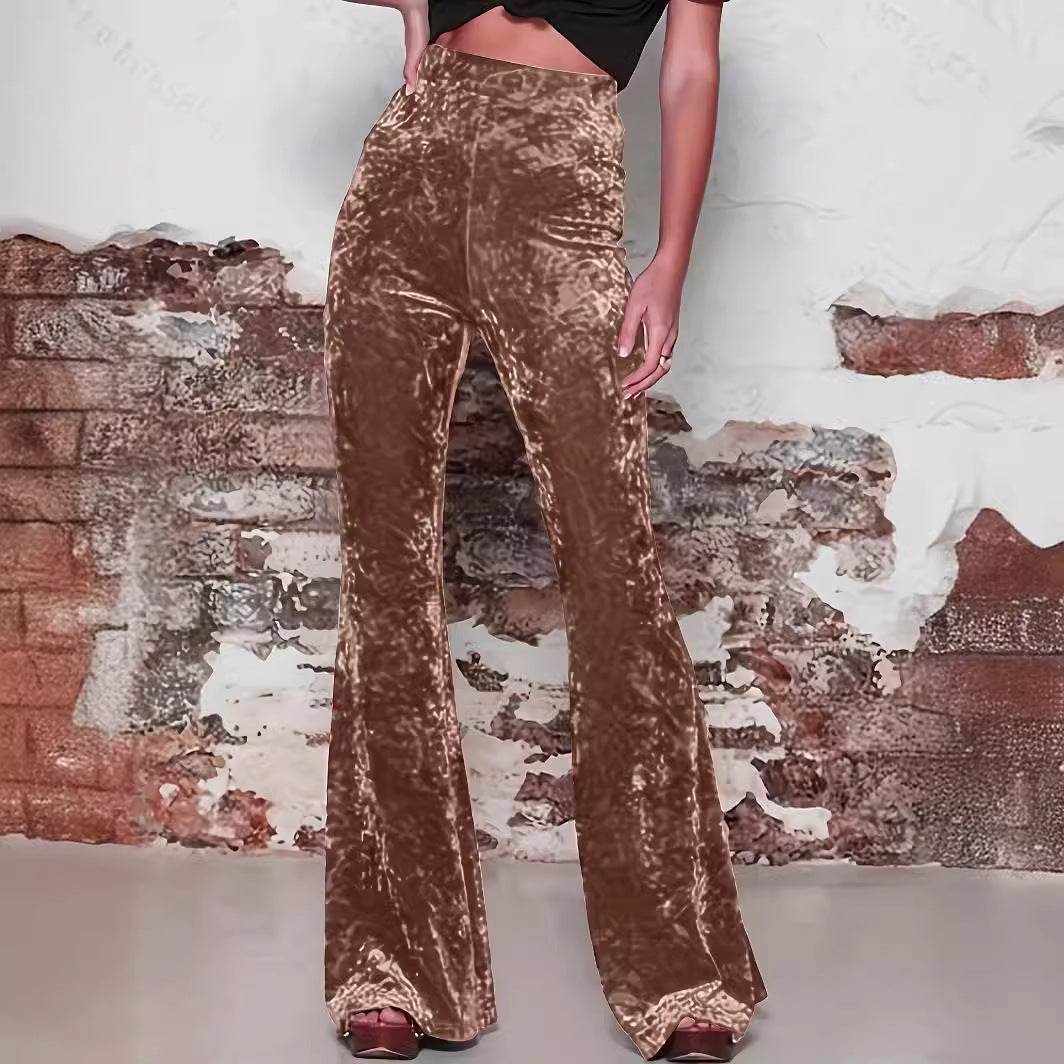 Wide-Leg High-Waisted Shiny Pants for Women