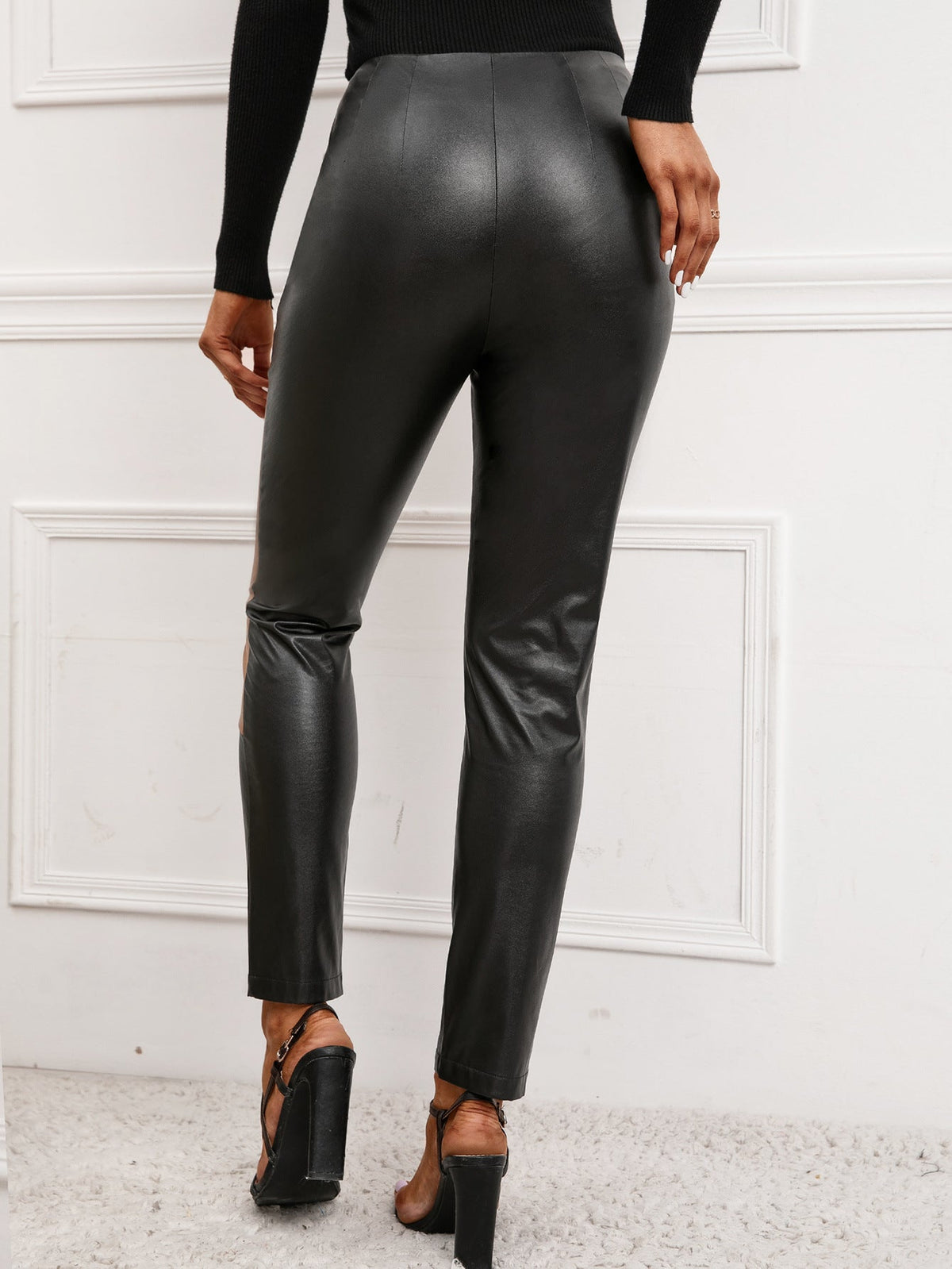 High-Waisted Slim Fit Faux Leather Pants for Women