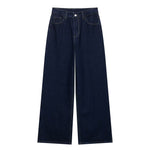 Wide and Long Denim Pants with Exposed Seams for Women