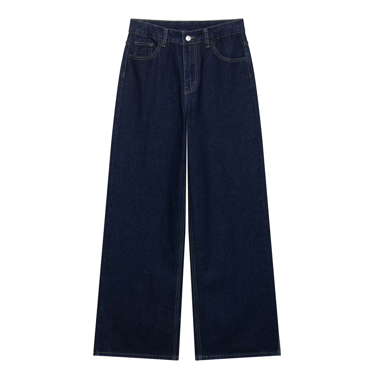 Wide and Long Denim Pants with Exposed Seams for Women
