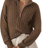 Chunky Knit Twisted Sweater with High Neck and Half Zip for Women