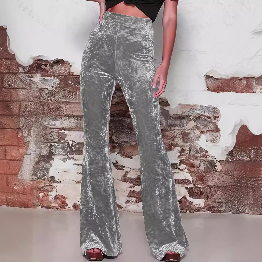 Wide-Leg High-Waisted Shiny Pants for Women