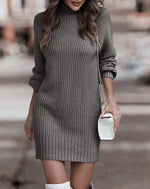 Short Fitted Long Sleeve Turtleneck Sweater Dress for Women