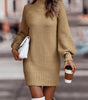 Short Fitted Long Sleeve Turtleneck Sweater Dress for Women